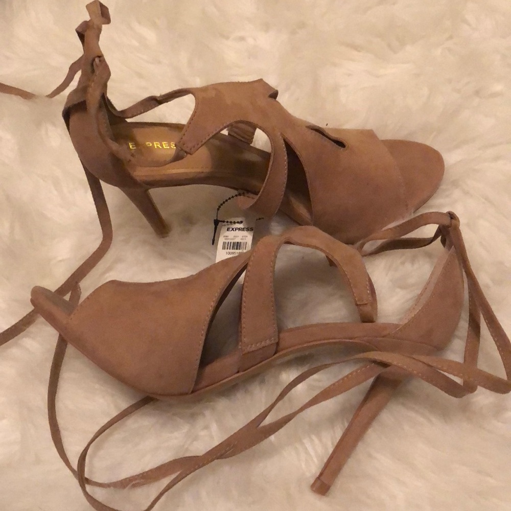 Lace up open toe heels